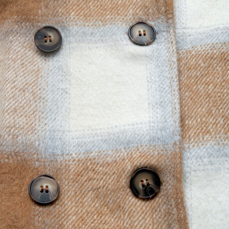 Mid-Length Plaid Coat Double-Breasted Suit Collar Jacket