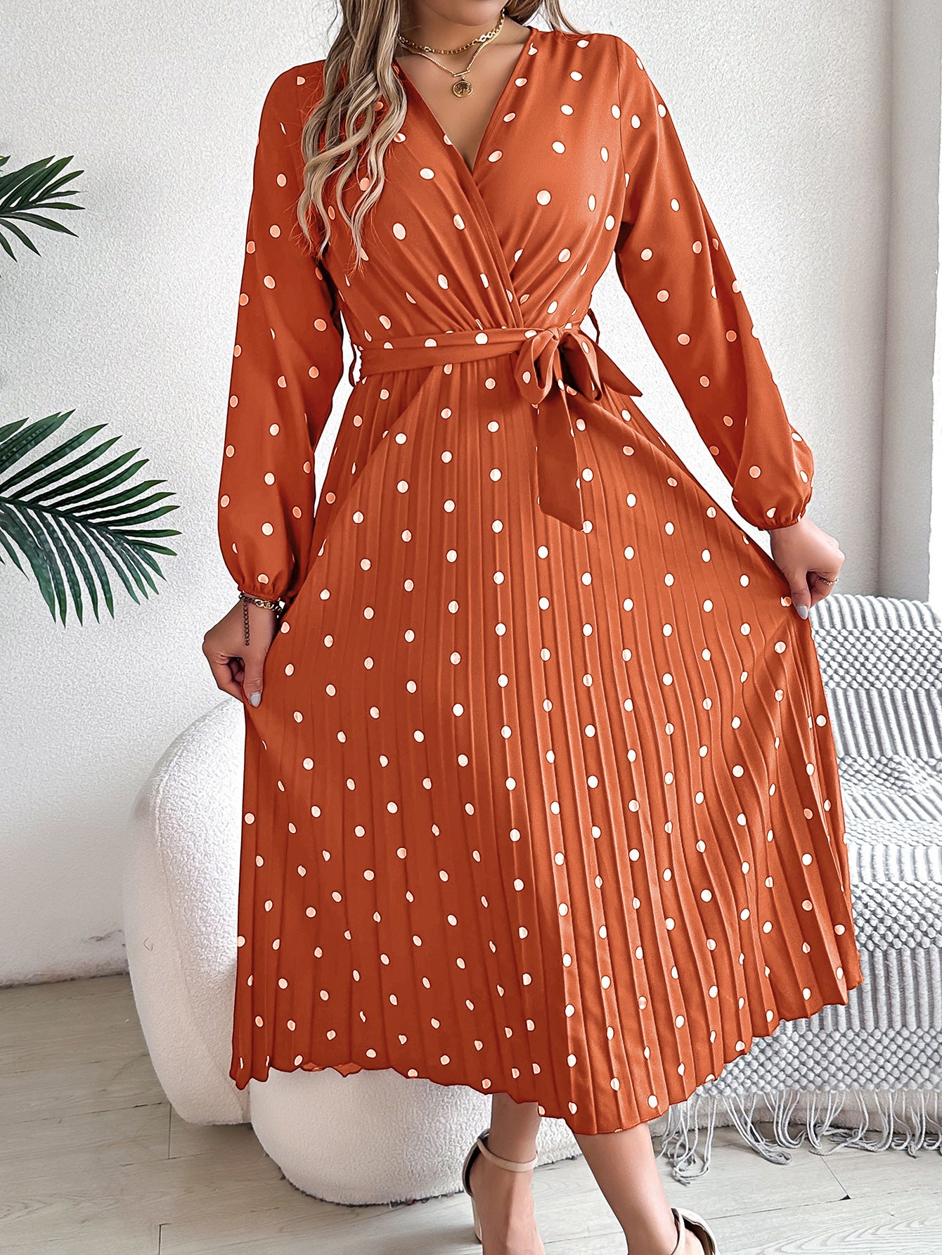 High-Waist Pleated Dot Skirt – Trendy Street Fashion