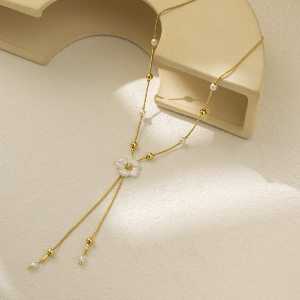 Flower Asymmetric Tassel Pendant Necklace