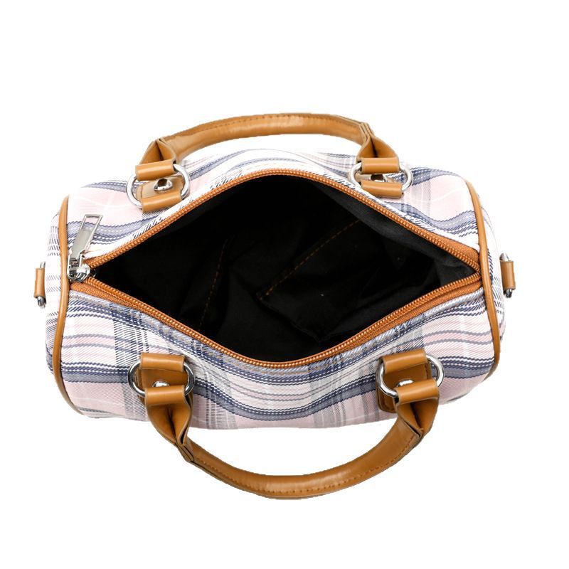 Plaid Barrel Shoulder Bag Round