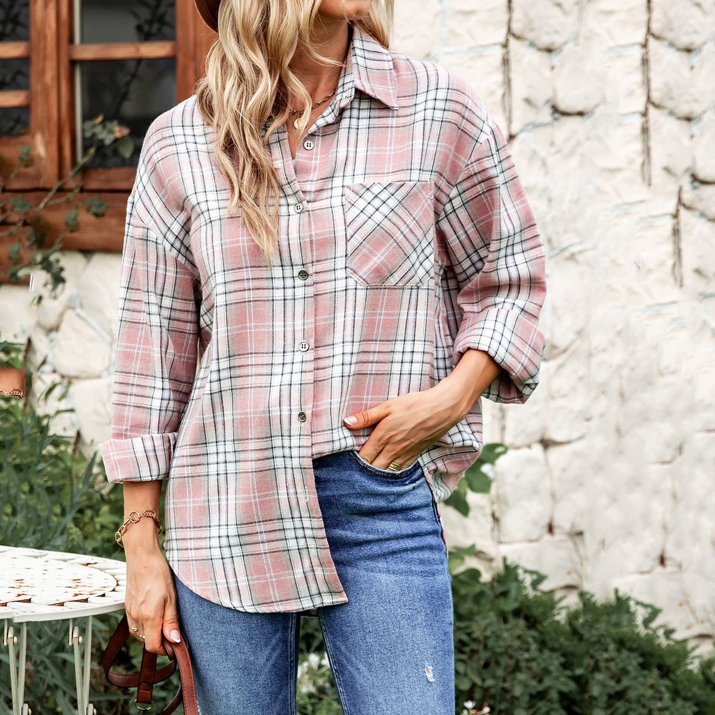 Plaid Long Sleeve Pocket Button Shirt