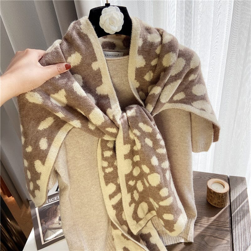 Knotted Shoulders With Contrasting Color Small Shawls Scarves & Shawls VAYORK STARS Wide leopard shawl coffee