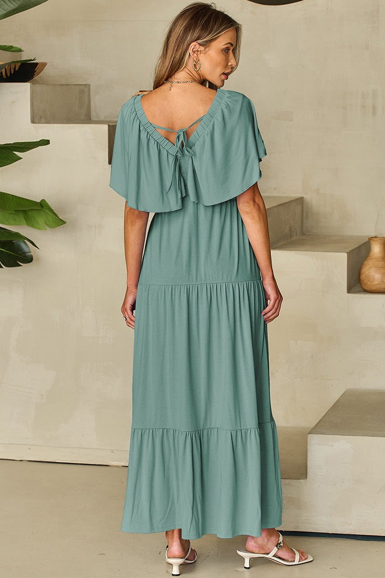 Waist-Tight Frill Short Sleeve Dress