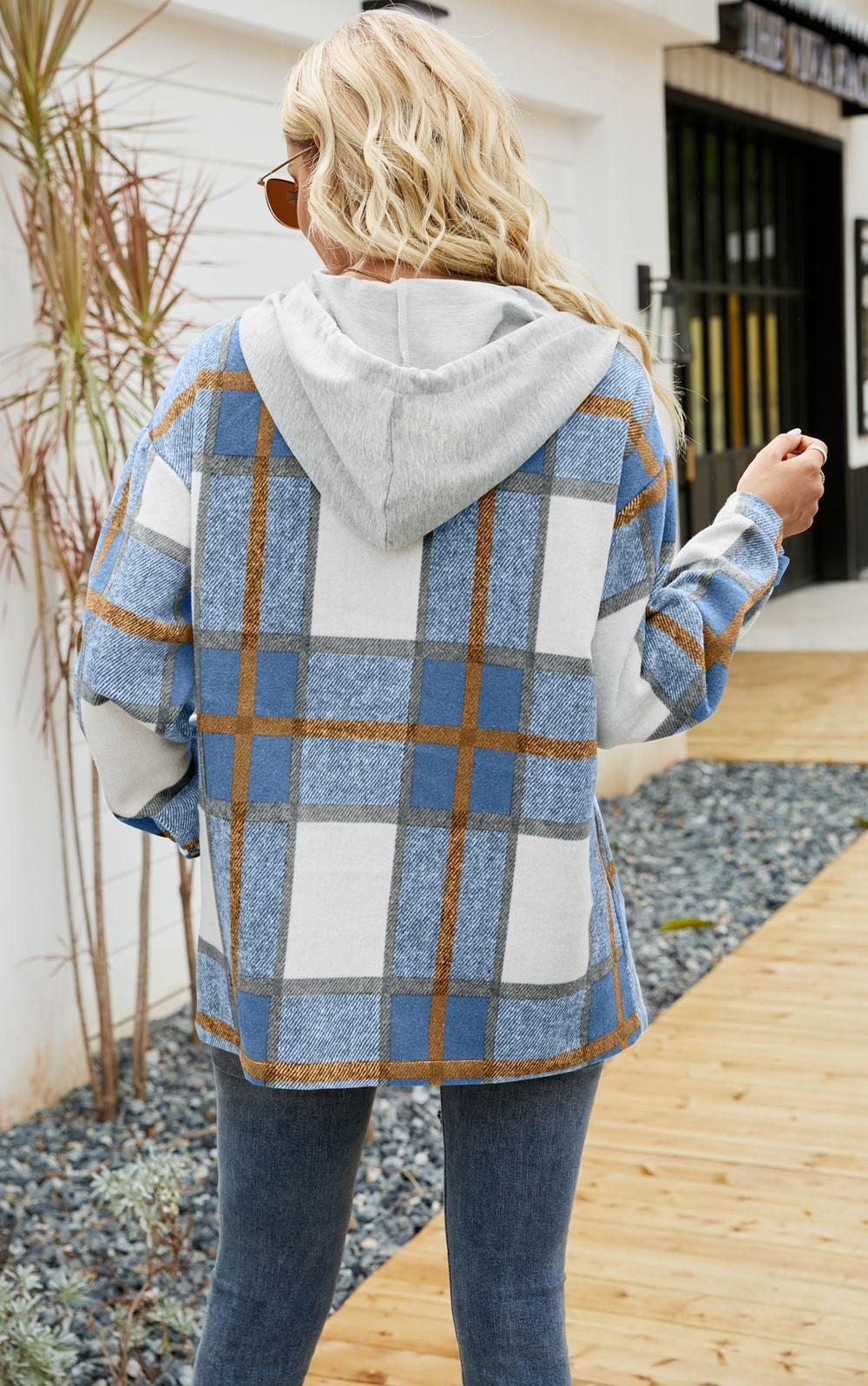 Plaid Hooded Coat Casual Loose Shirt Jacket