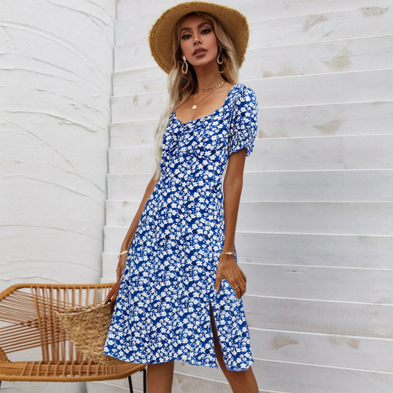 Slit Square Collar Petal Sleeve Dress