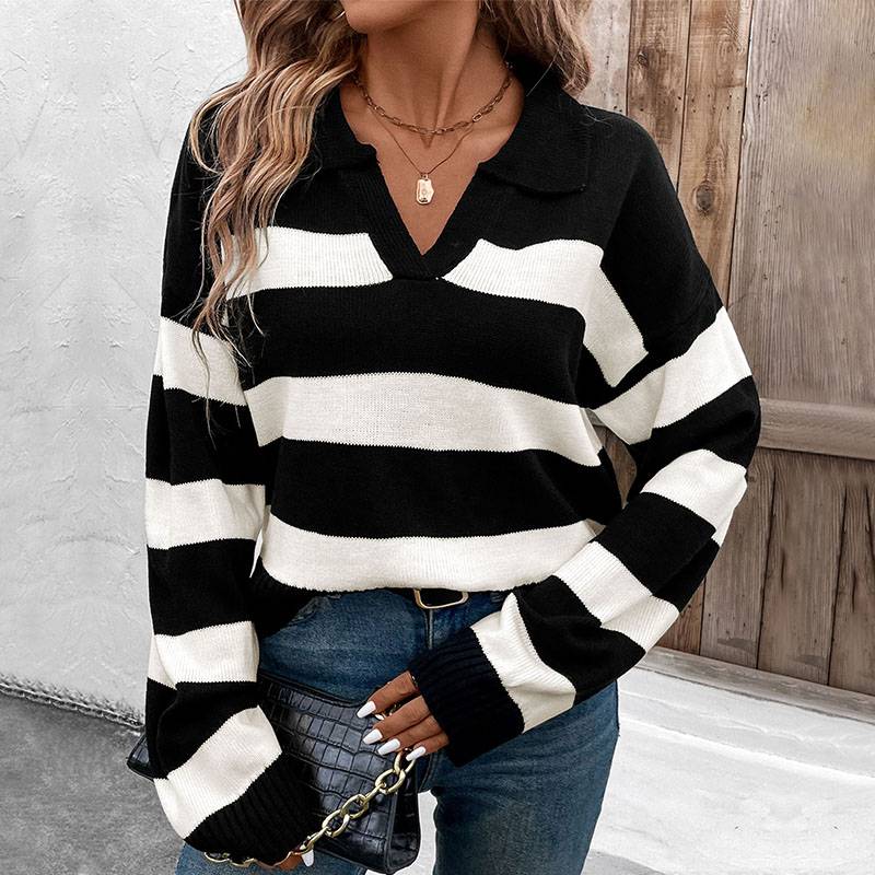 Striped Sweater Black and White Knit Pullover Top