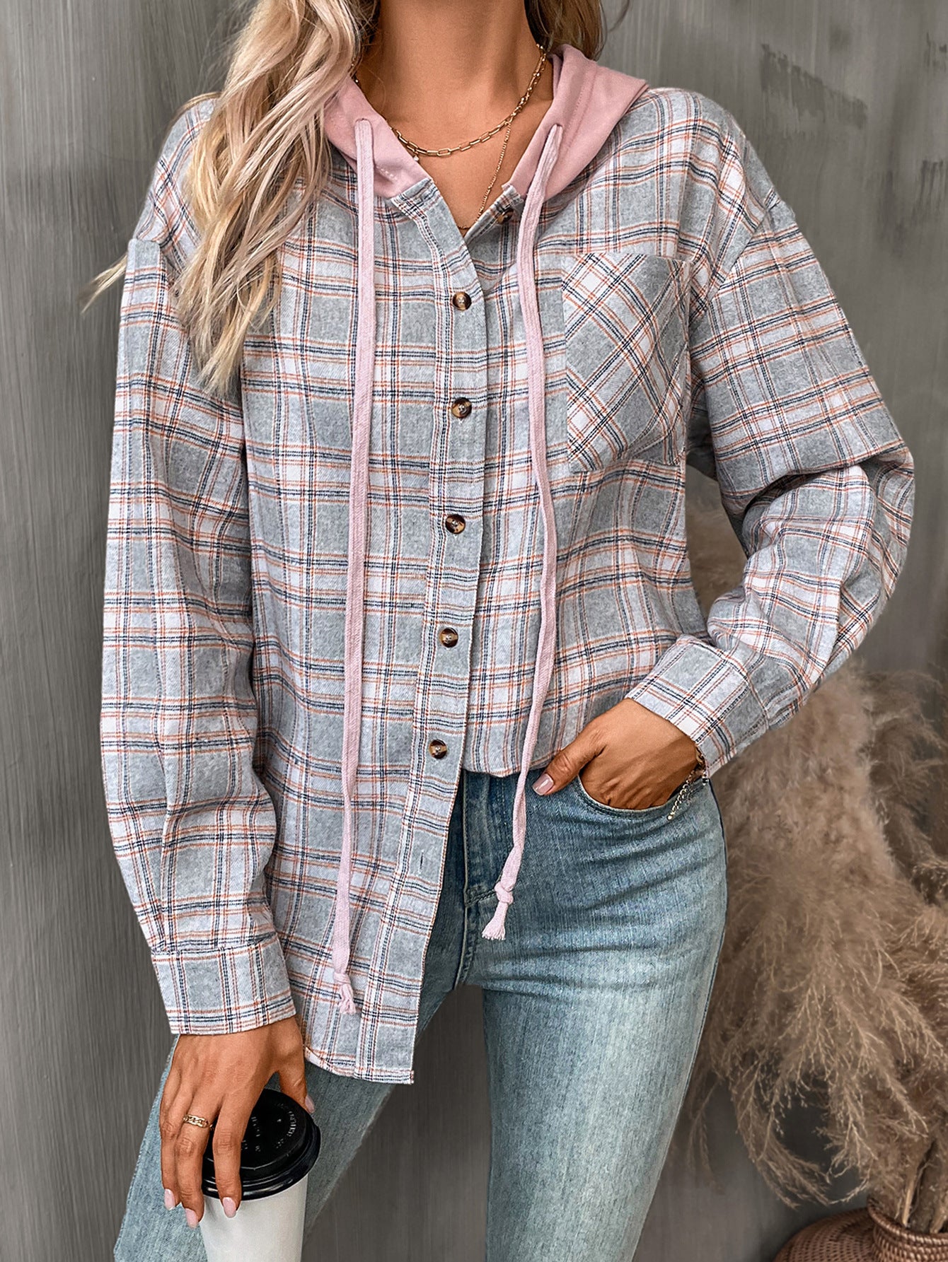 Loose Fit Plaid Button Down Shirt