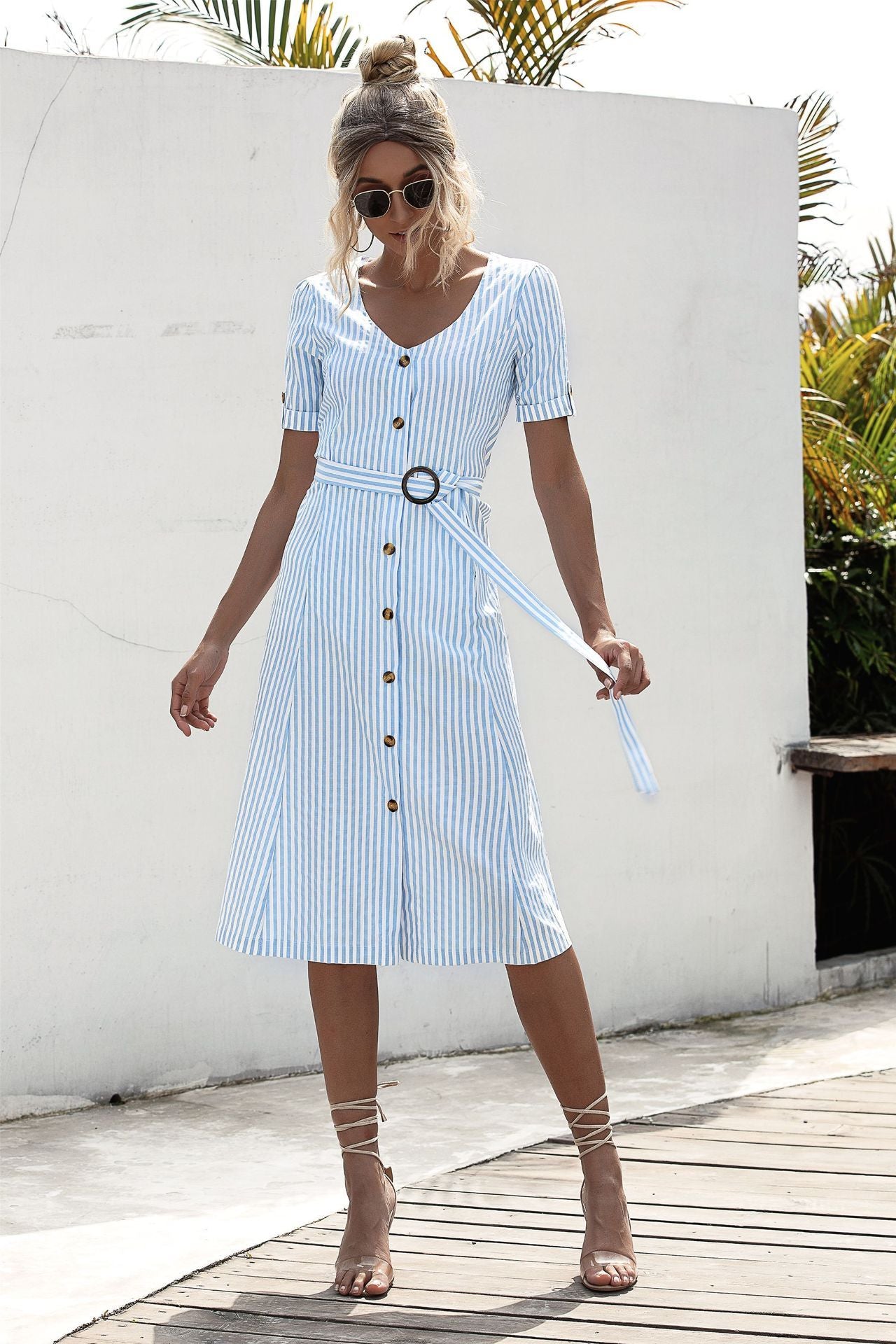 Lace-Up Button Dress