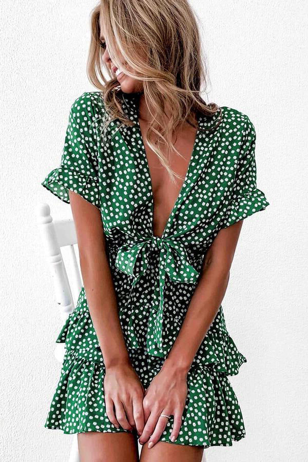 Floral Ruffled Short Sleeve Dress