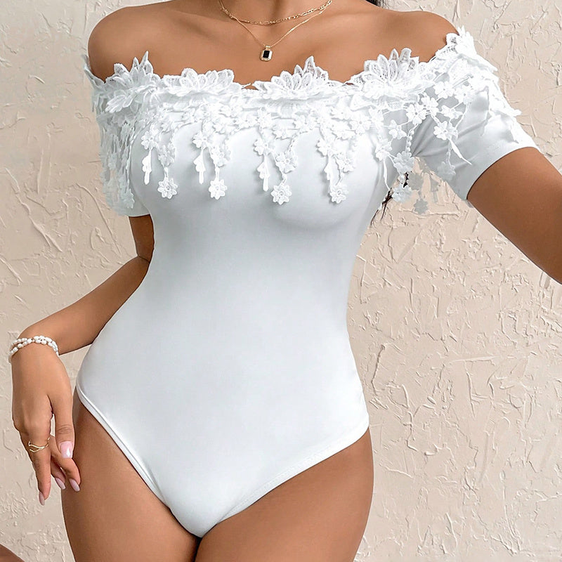 Off-Shoulder Lace Bodysuit Sleeve Bodycon Top