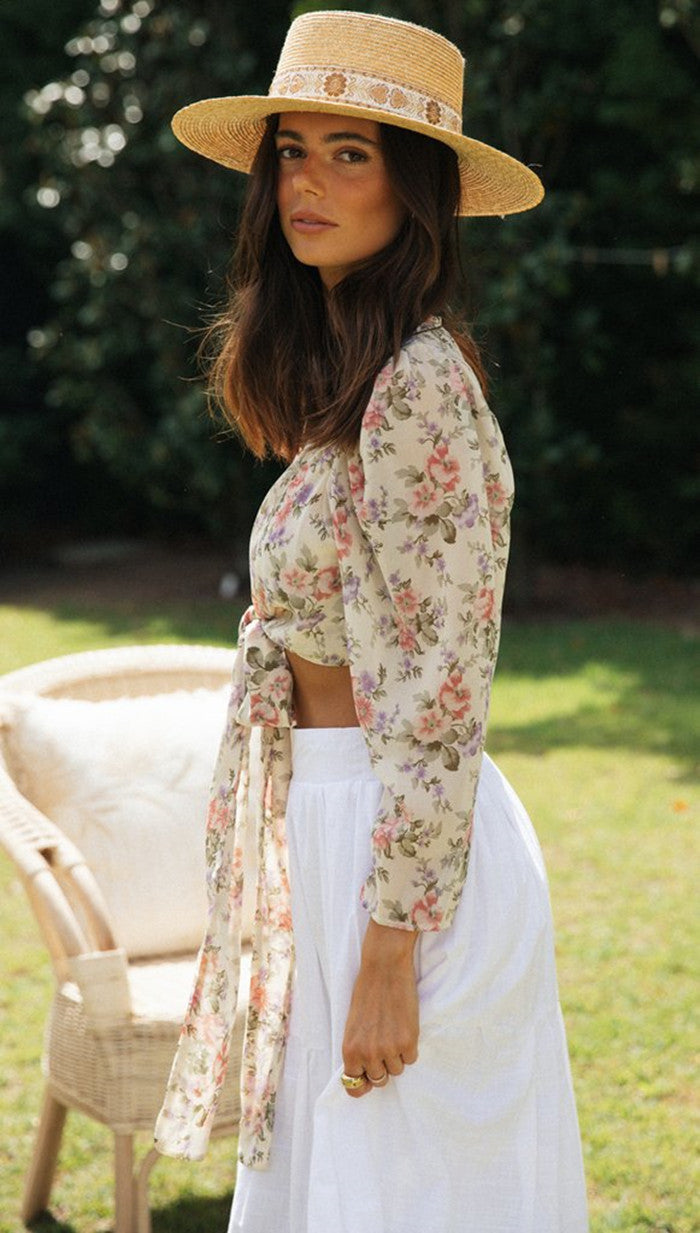 Lace-Up Printed Long Sleeve Cardigan