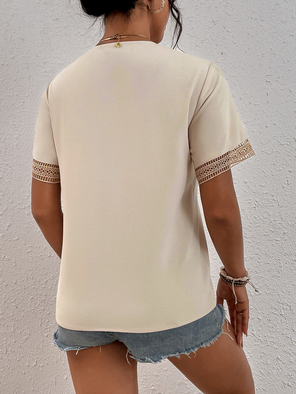 V-neck Lace Loose Top Temperament
