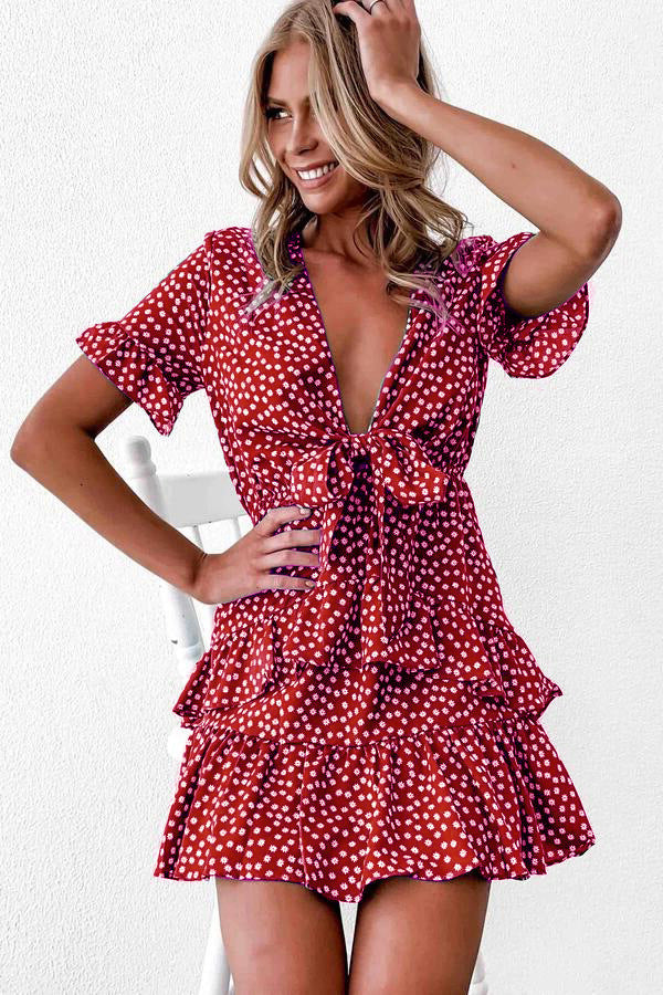 Floral Ruffled Short Sleeve Dress