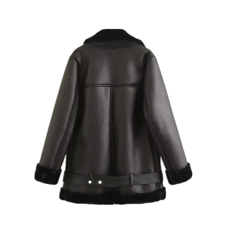 Trendy Leather Jacket with Belt Stylish
