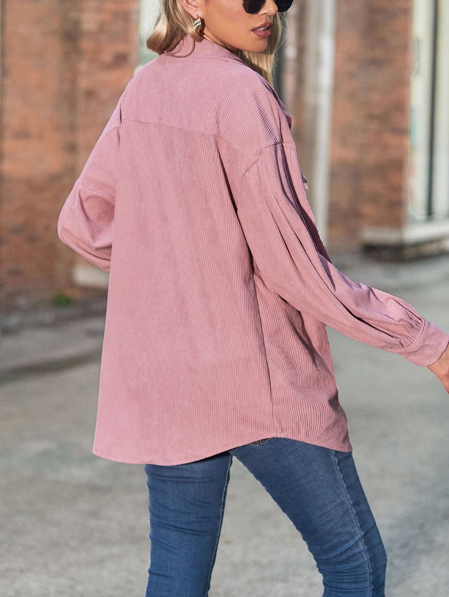 Loose Corduroy Shirt Lantern Sleeve