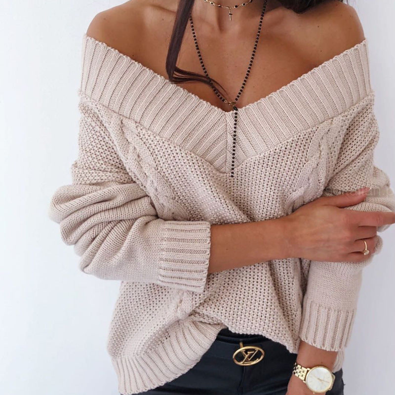 V-Neck Cardigan Sweater Off-Shoulder Sweater