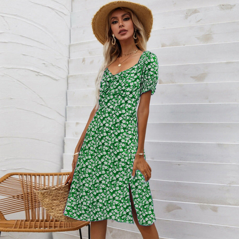 Slit Square Collar Petal Sleeve Dress