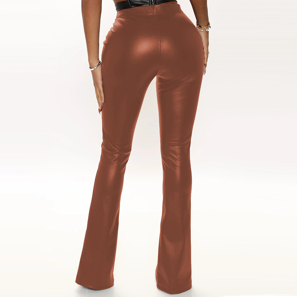 Classic High Waist Stretch Horn Split Leather Pants
