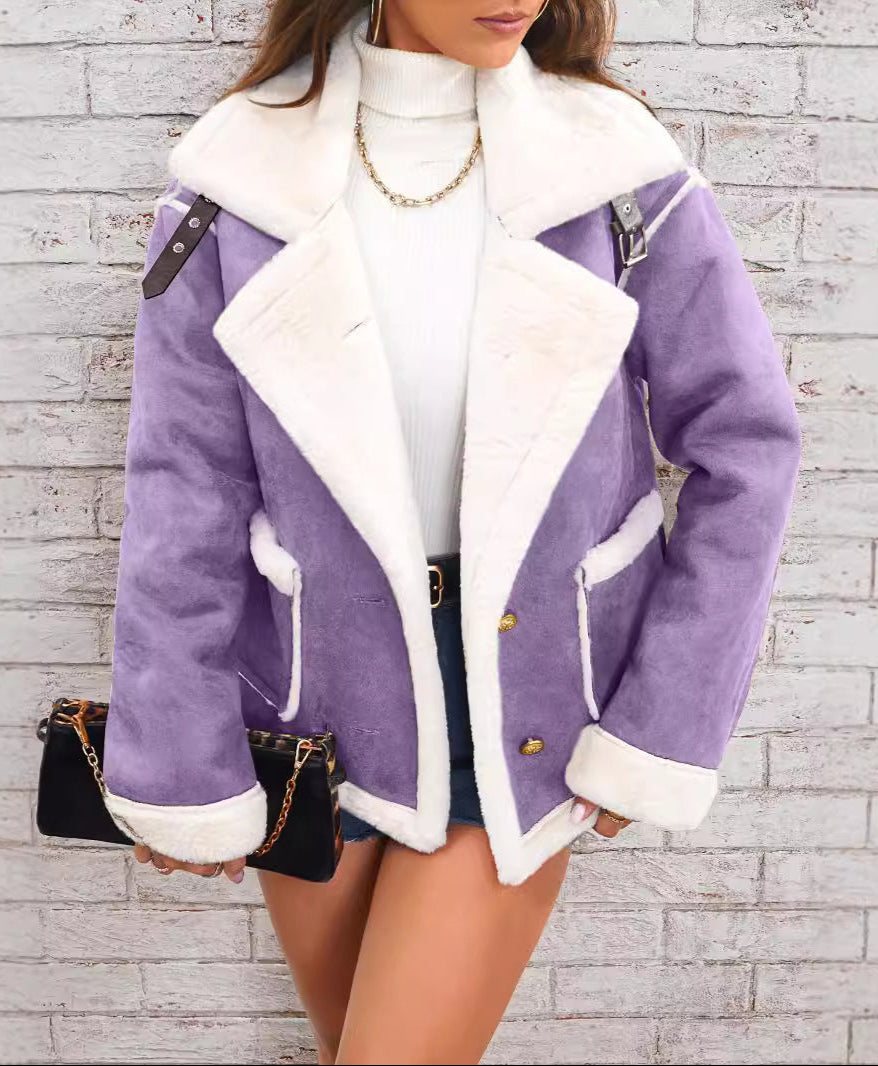 Polo Collar Plush Jacket Winter Warm Outerwear