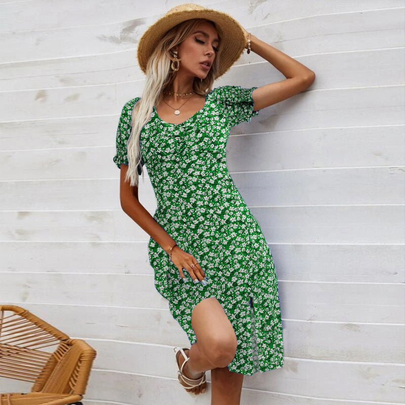 Slit Square Collar Petal Sleeve Dress