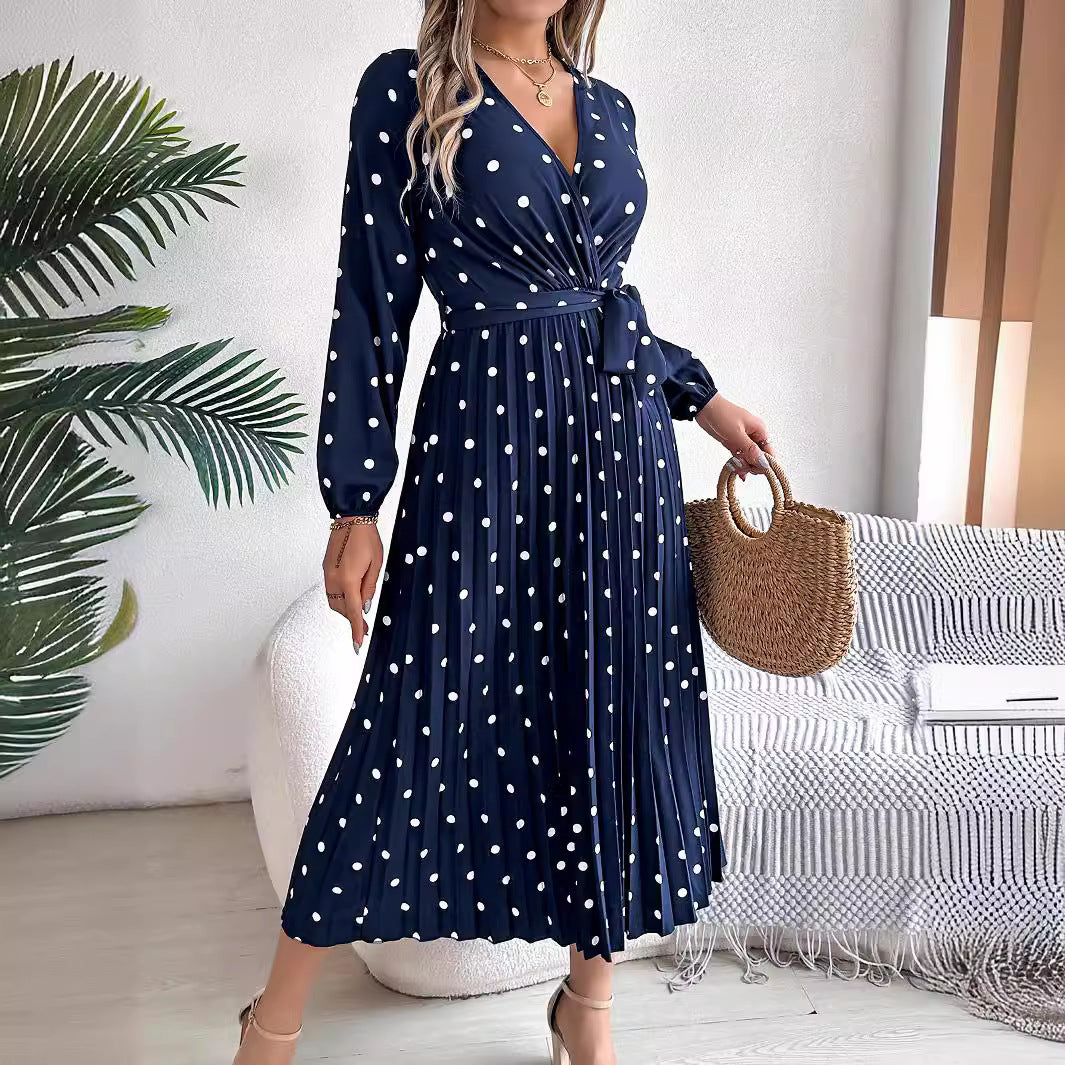 High-Waist Pleated Dot Skirt – Trendy Street Fashion