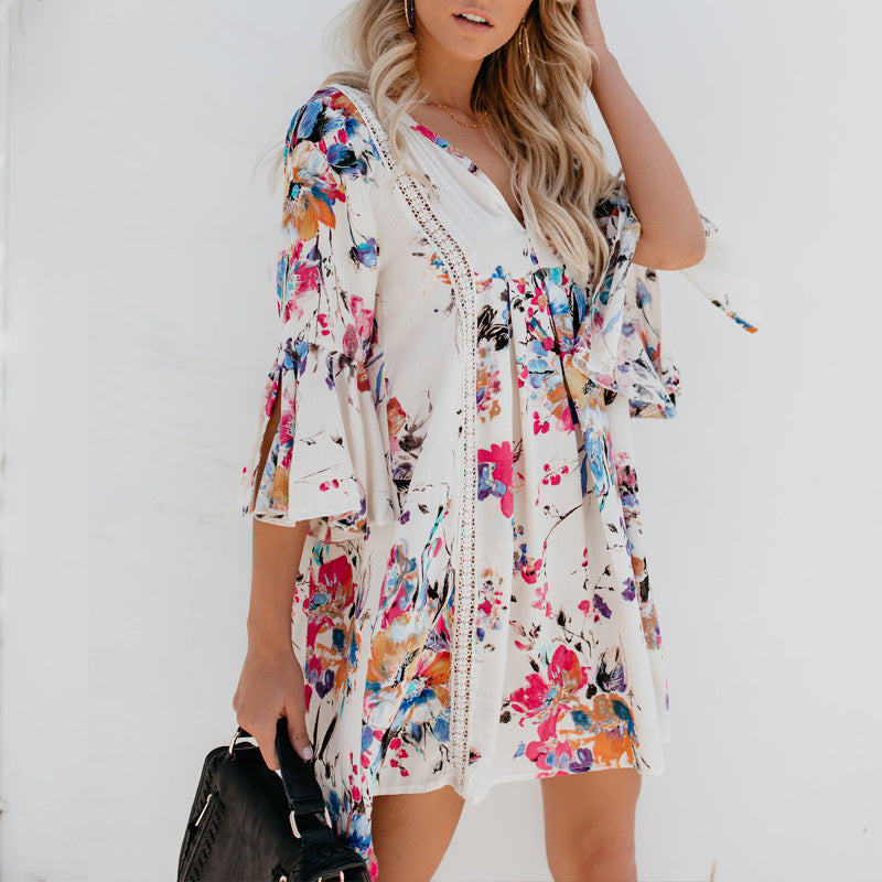 V-neck Flowers Sleeve Blouse