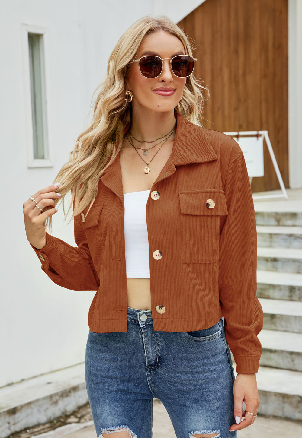 Corduroy Shirt Long Sleeve Short Jacket