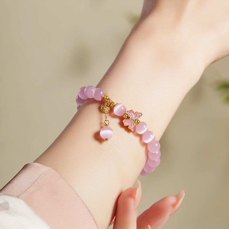 Ruyi Butterfly Pink Cat Eye Bracelet Elegant