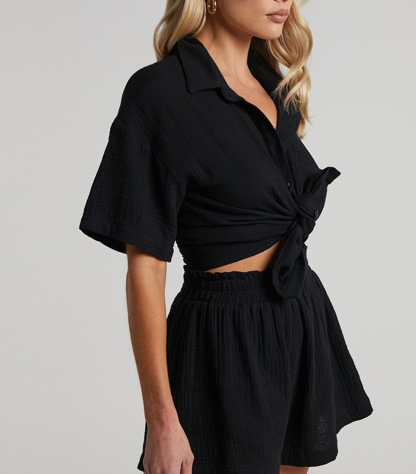 Casual Two-Piece Set – Loose Solid Color Shorts & Shirt Outfit