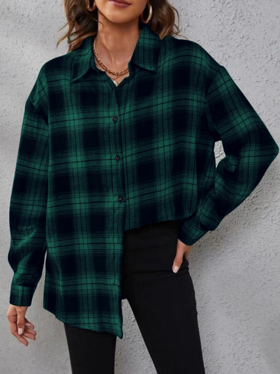 Plaid Cardigan Shirt Loose Fit Casual