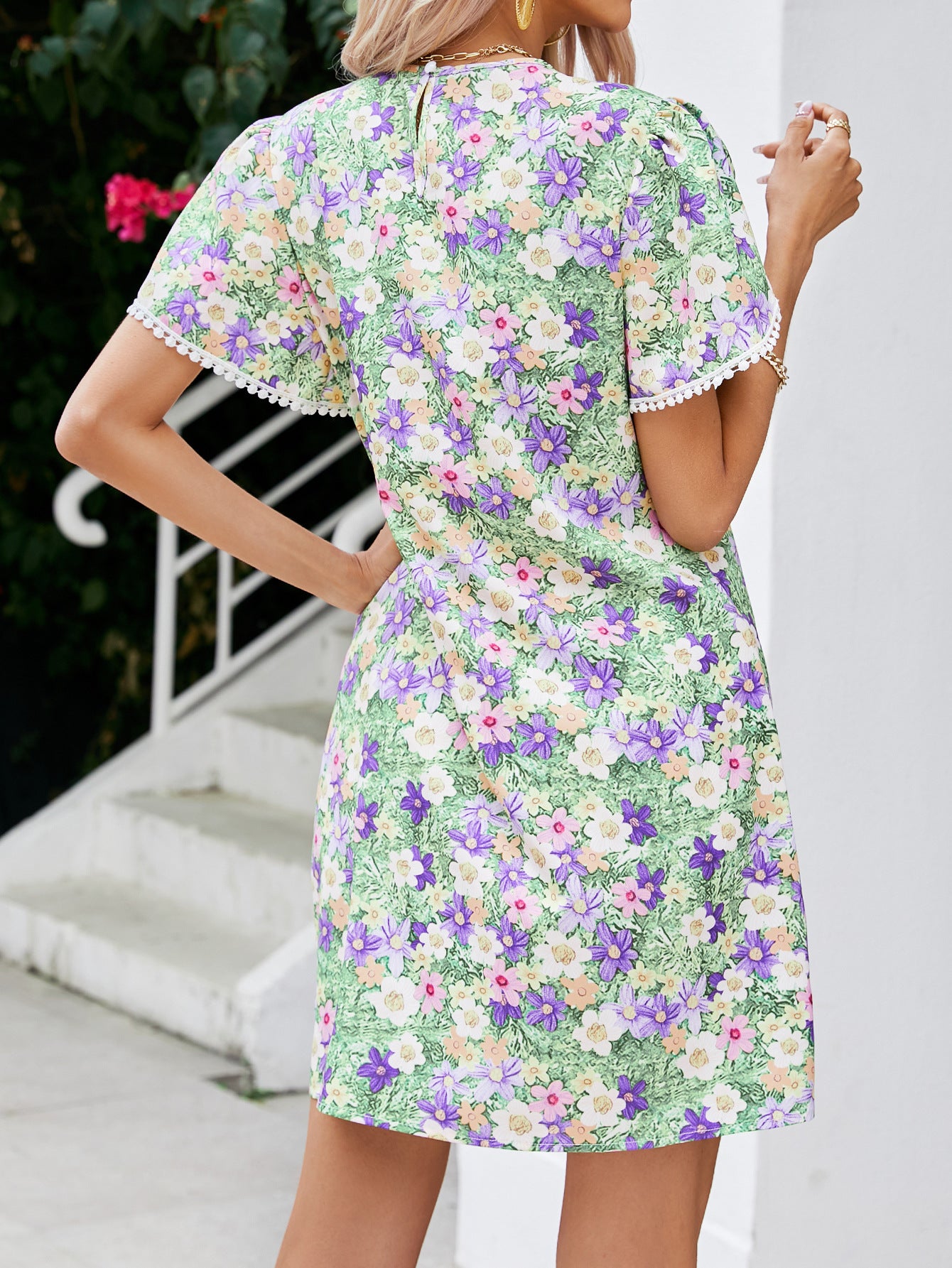 Round Neck Tassel Lace Dress Tulip Sleeve
