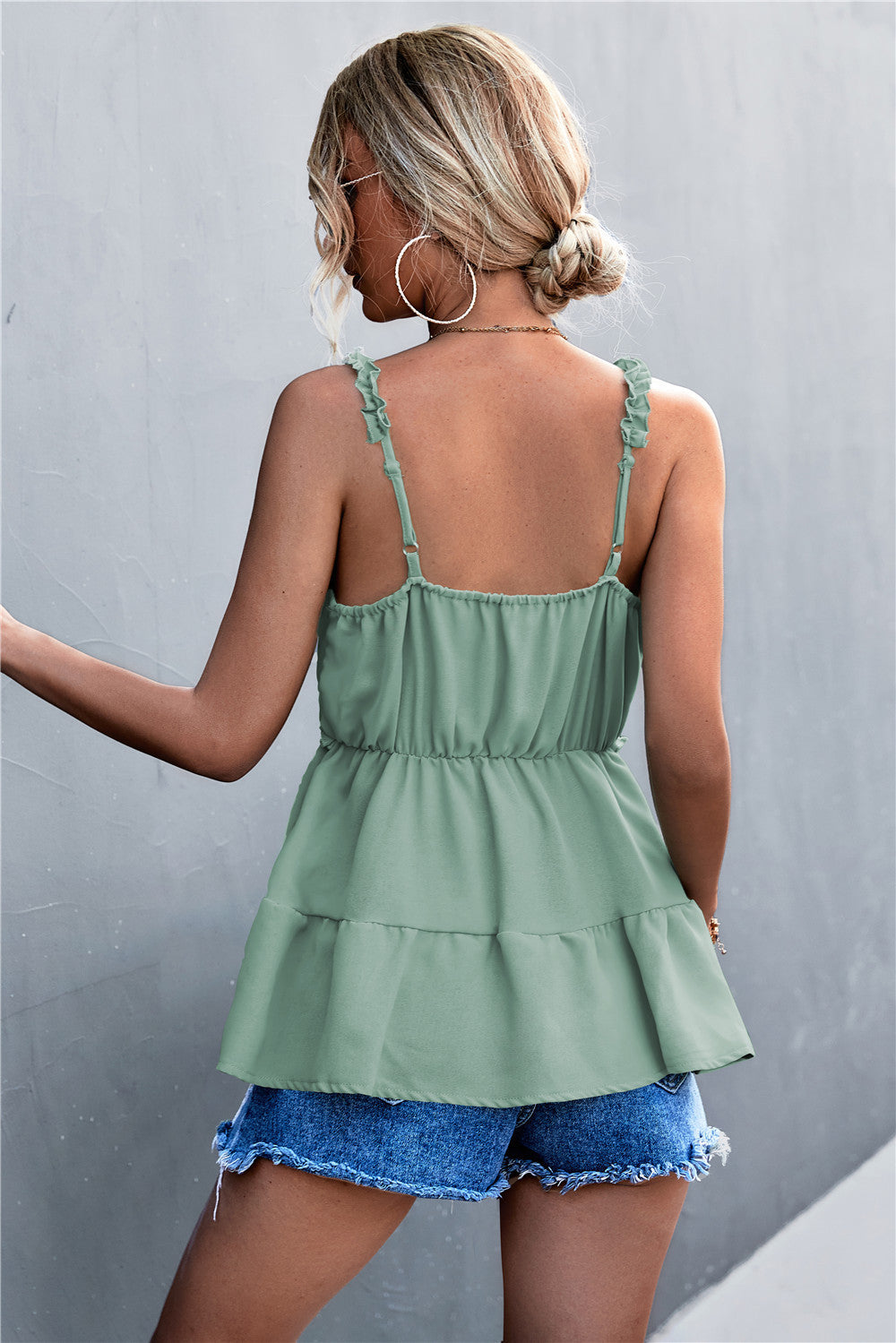 V-Neck Ruffled Strap Small Tank Top
