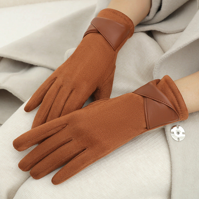 Fleece-Lined Bow Winter Gloves