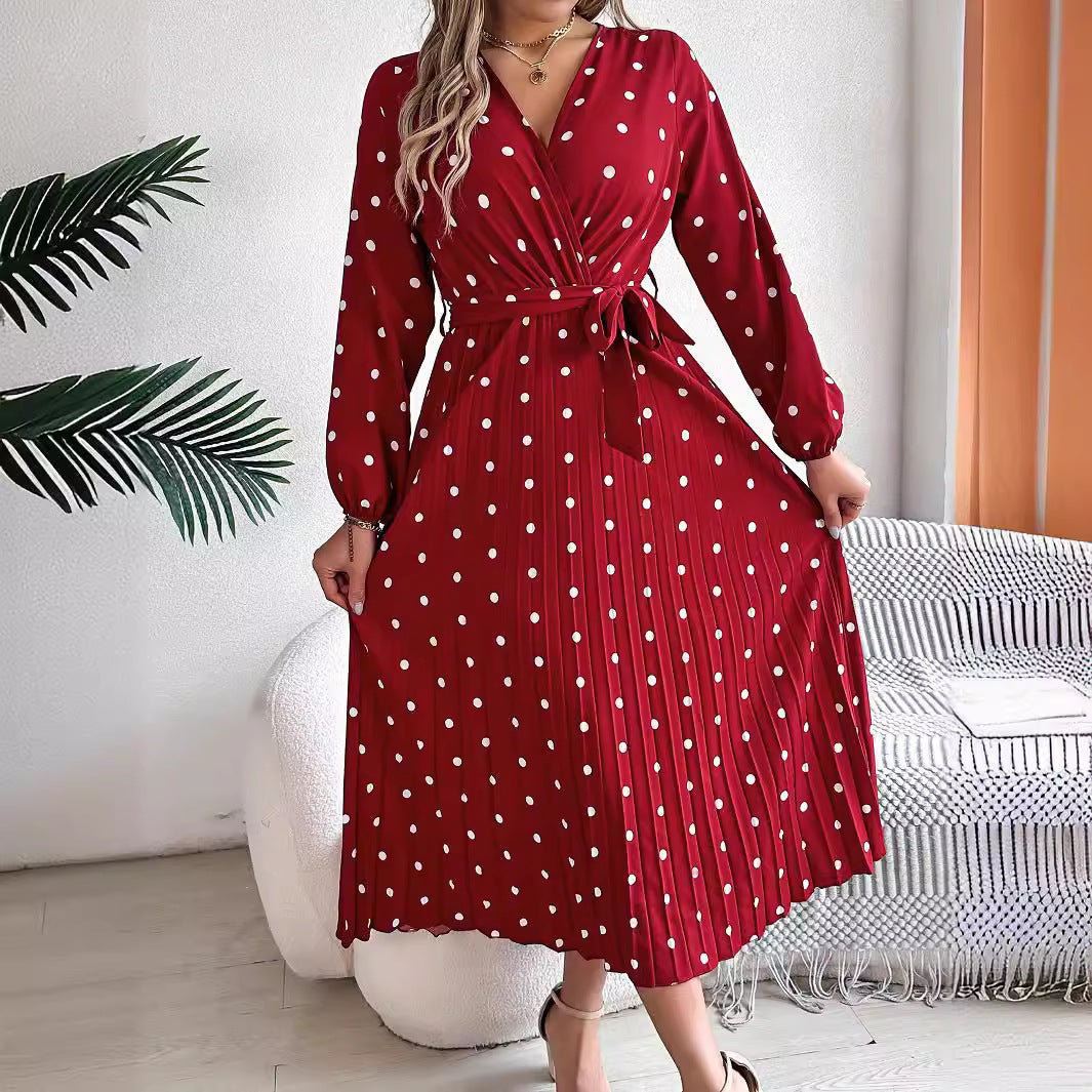 High-Waist Pleated Dot Skirt – Trendy Street Fashion