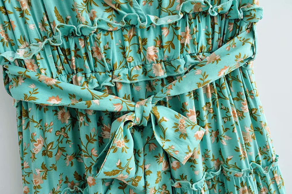 V-Neck Printed Dress Summer Floral Dress