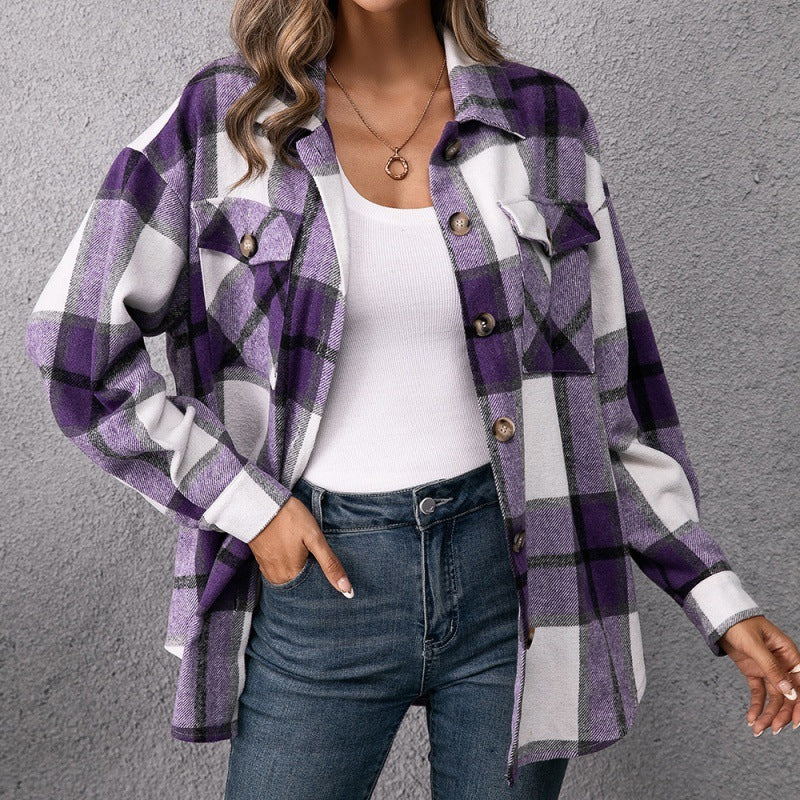 Plaid Shirt Jacket Casual Plaid Button