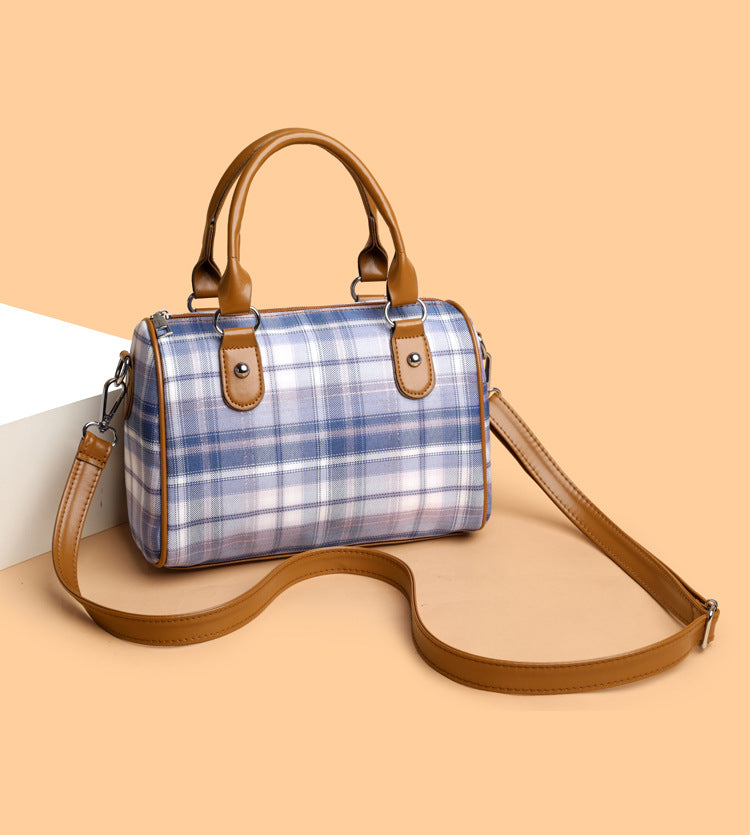 Plaid Barrel Shoulder Bag Round