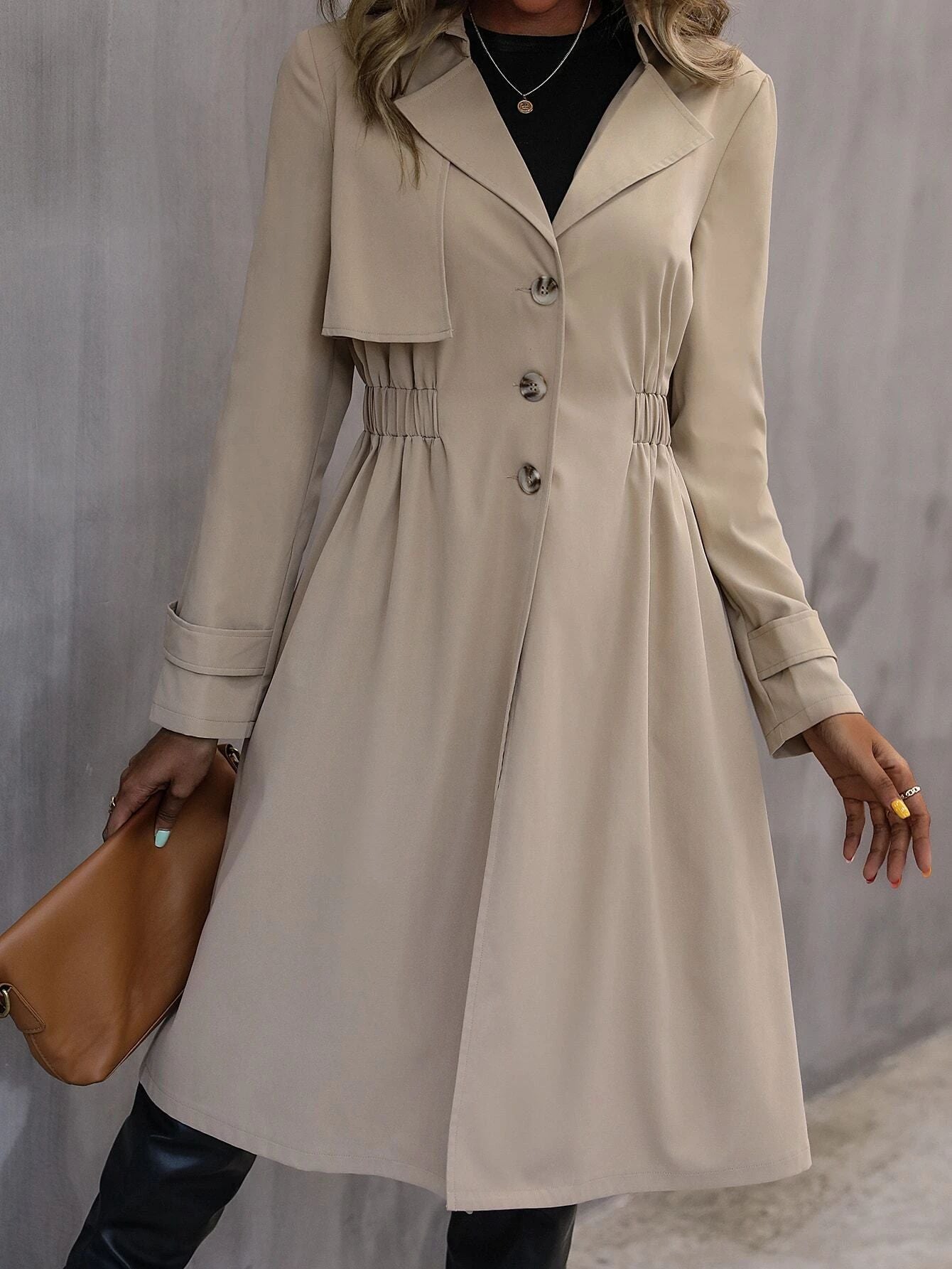 Long Waist Cotton Jacket Long Sleeve Trench Coat