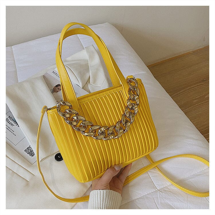 Pleated Handbag Chain Embellished One-Shoulder Span Womens Bags VAYORK STARS Yellow