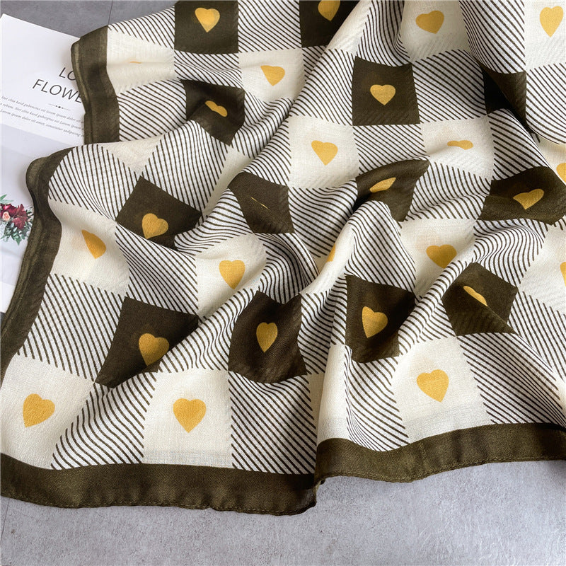 Chessboard Plaid Scarf High-Grade Cotton Linen Shawl