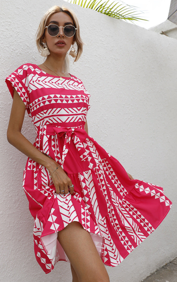 Round Neck Short Sleeve Dress One-Piece