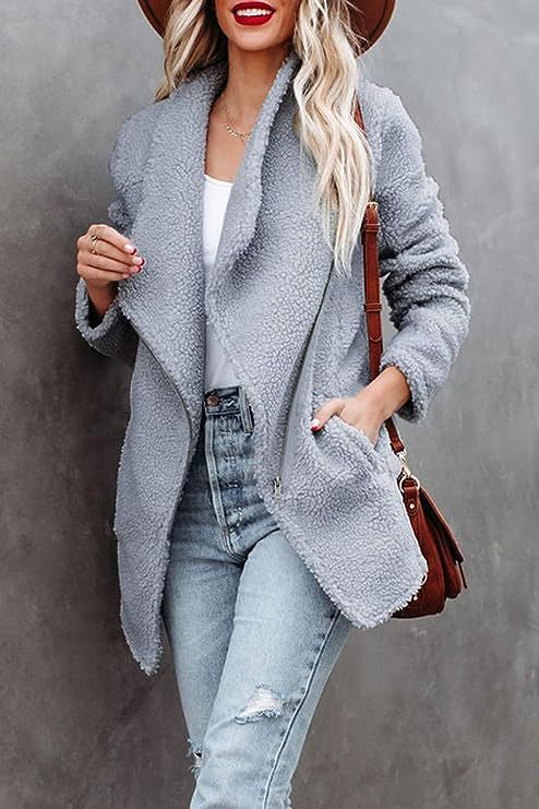Casual Wool Lamb Jacket Zipper Pocket Fleece Coat