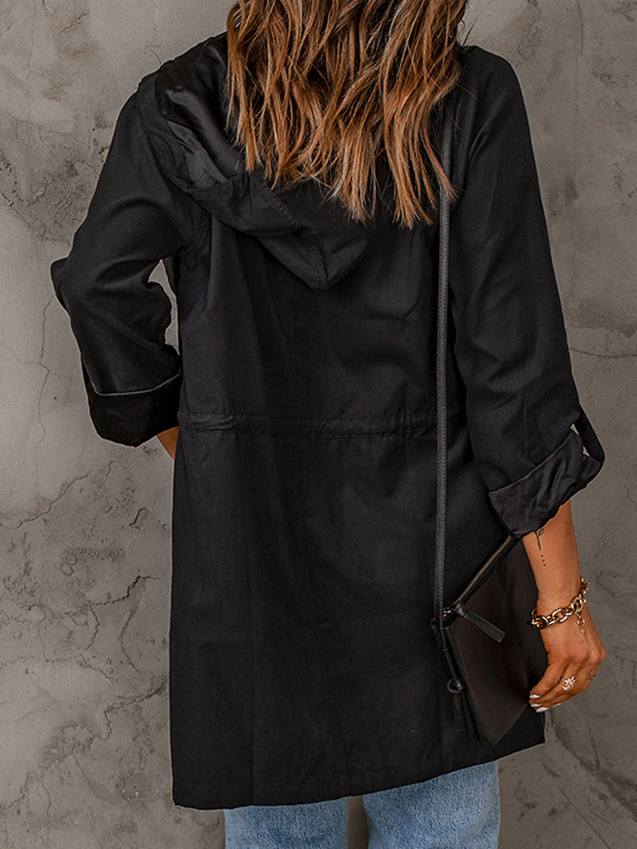 Drawstring Hooded Longline Jacket