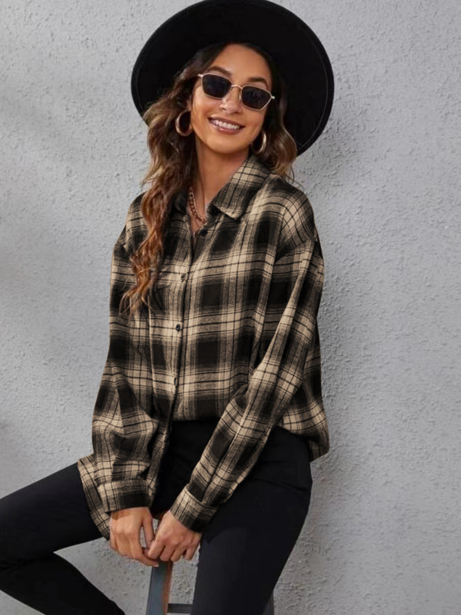 Plaid Cardigan Shirt Loose Fit Casual