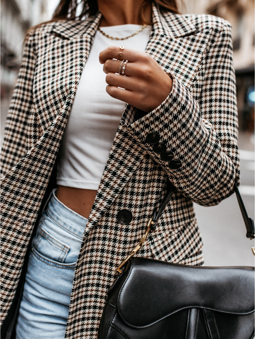 Plaid Long Suit Jacket Elegant Checked Blazer