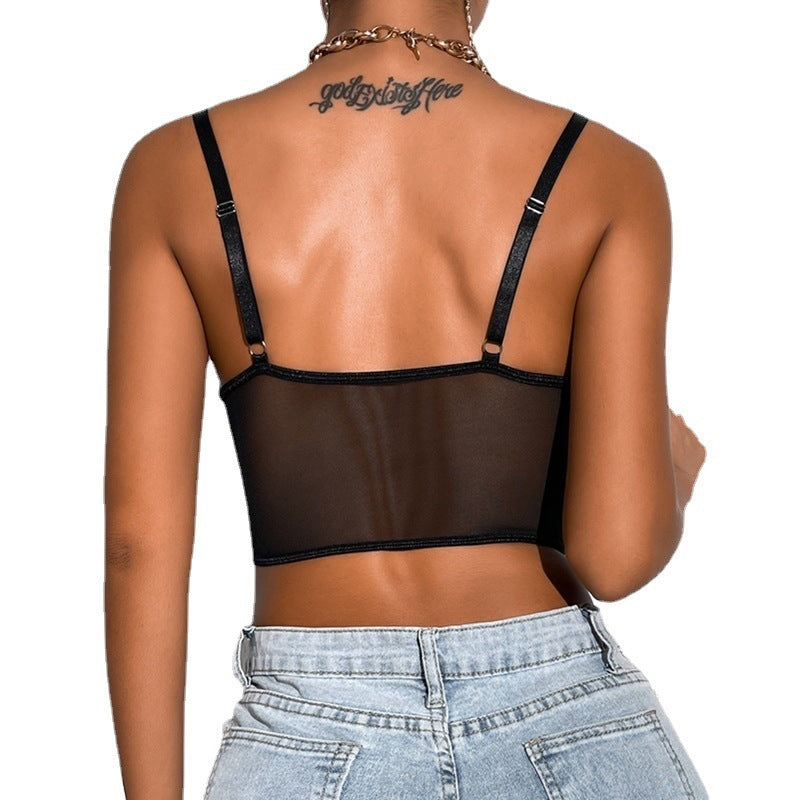 Solid Wrap Backless Tank Top Cropped Webbing