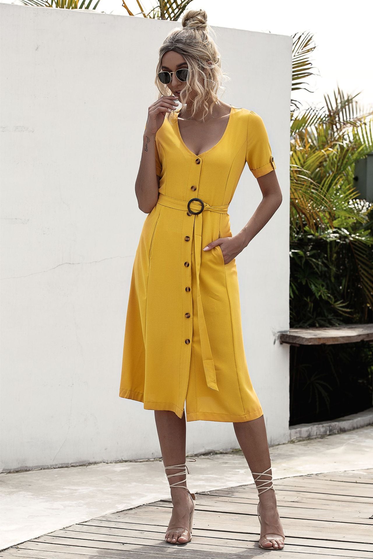 Lace-Up Button Dress