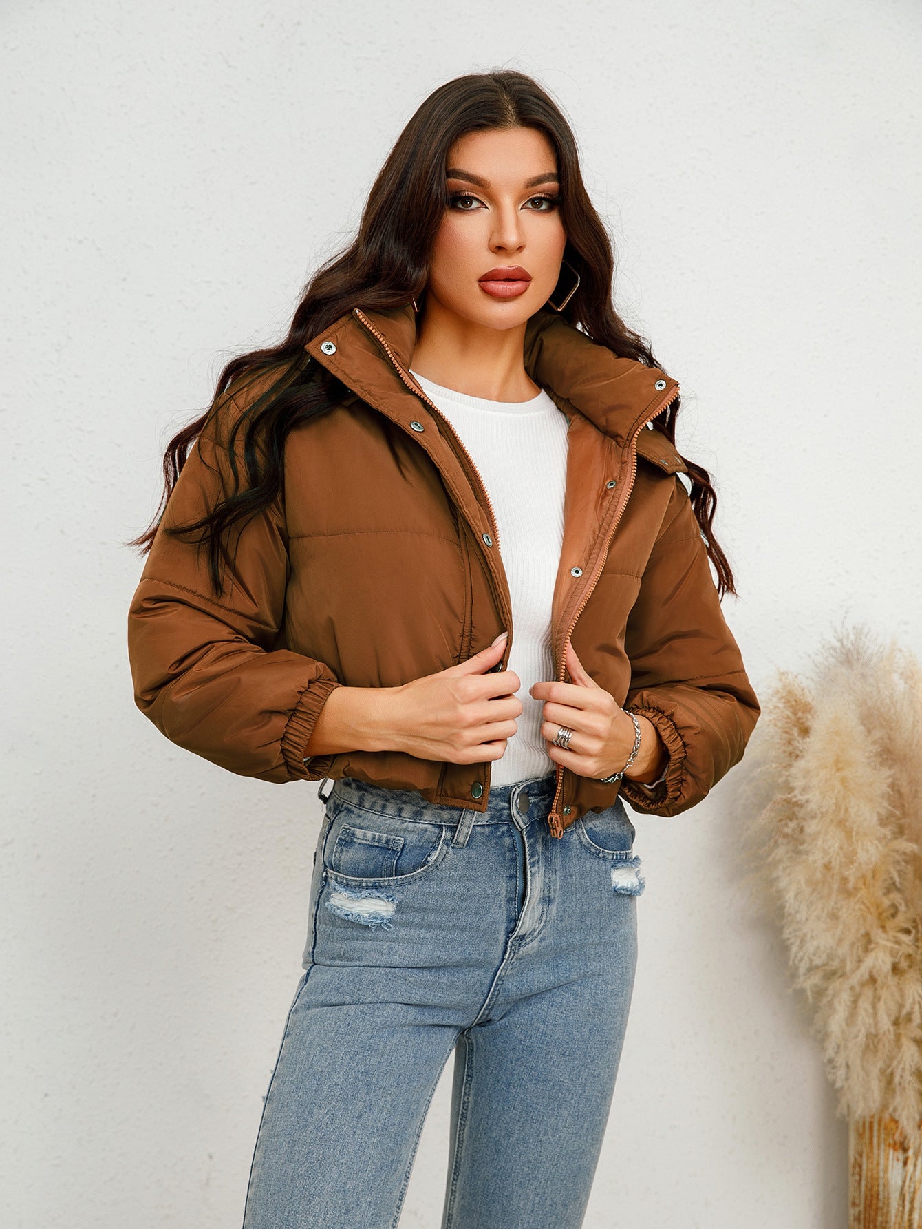 Hooded Short Cotton Solid Jacket