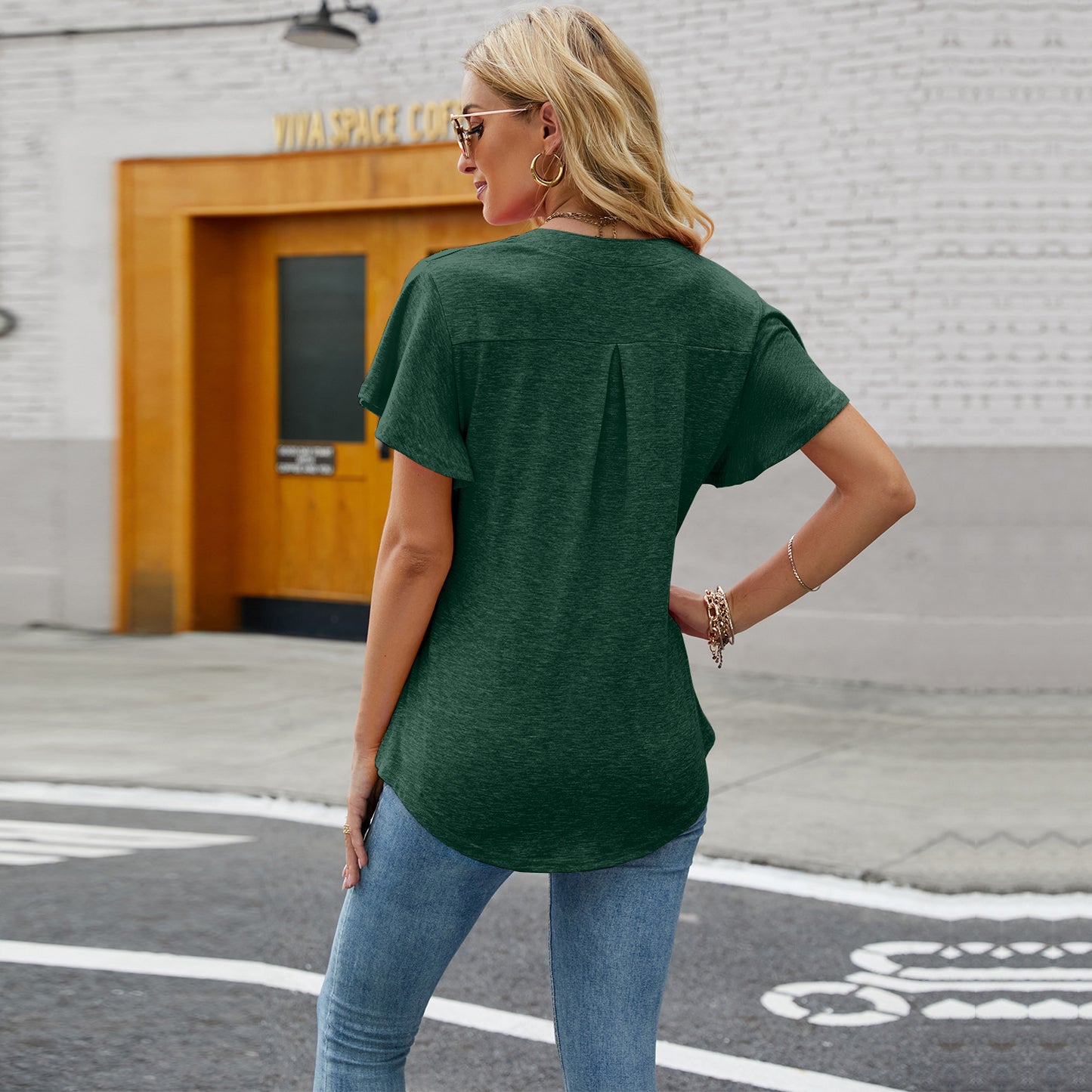V-Neck Flutter Sleeve Swallowtail T-Shirt