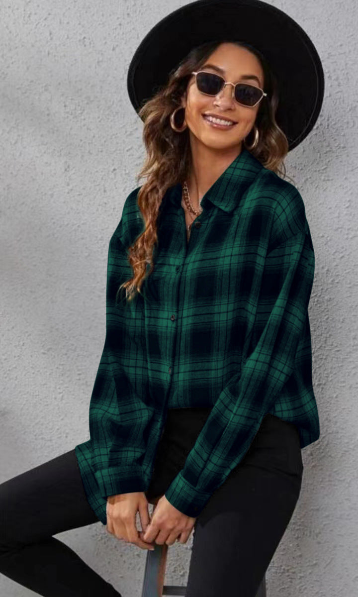 Plaid Cardigan Shirt Loose Fit Casual